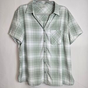 ZeroXposur Short Sleeve Button-Down Tech Shirt, Green/White Plaid, XXL, E96321